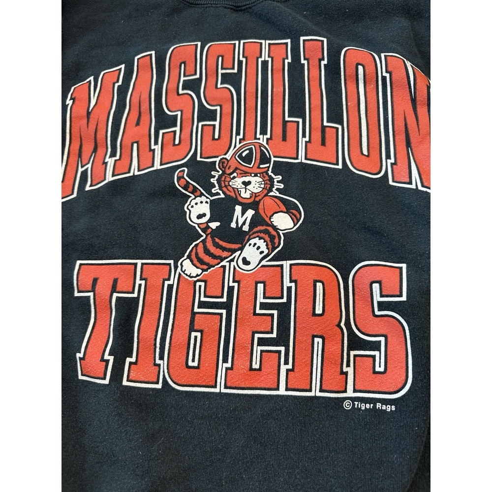 VTG 90s Massillon Tigers Jerzees Pullover Crewneck Sweatshirt 3XL Black Orange